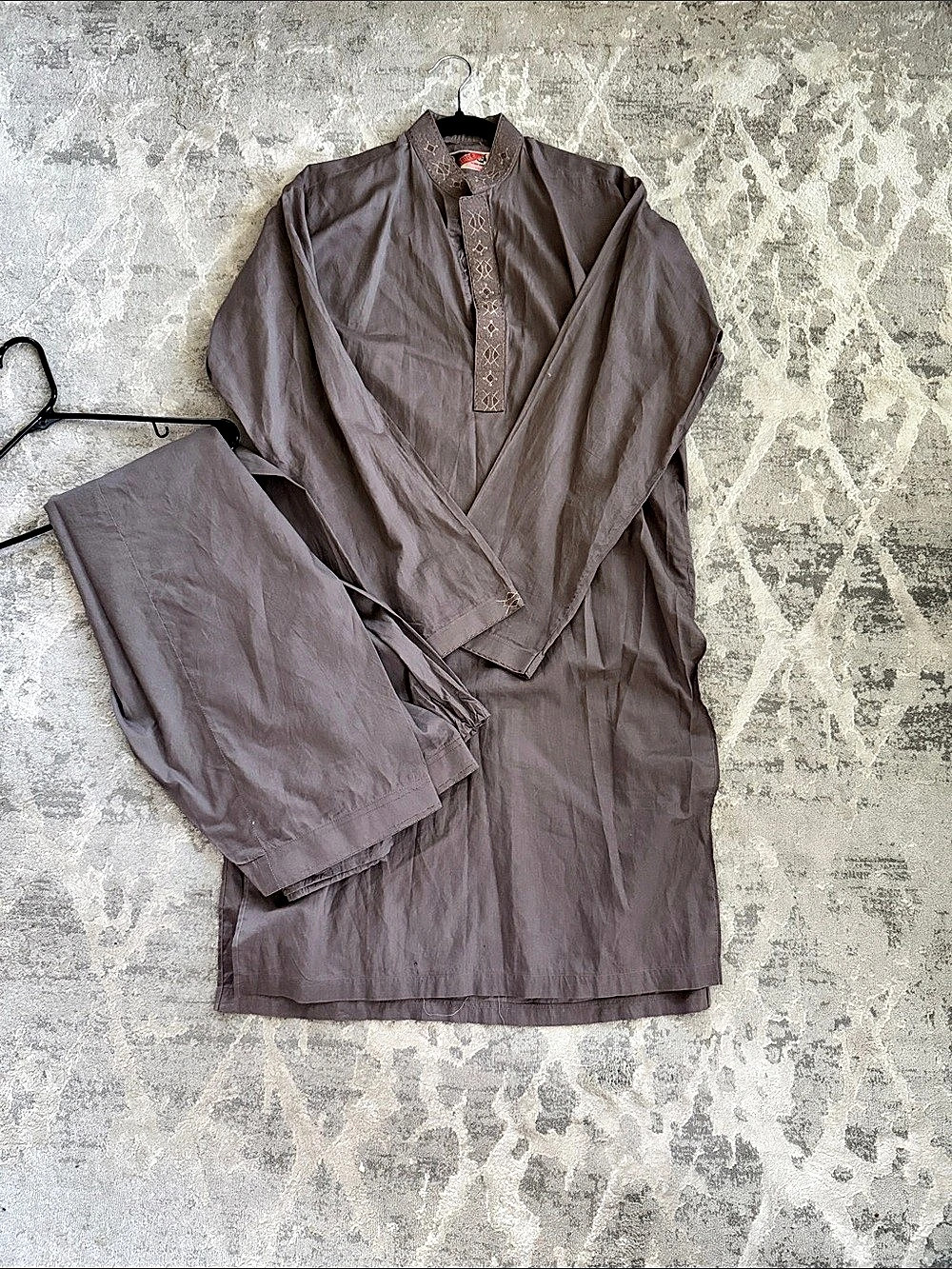 Embroidered Kurta Set in Brown